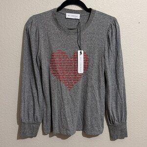 Self Contrast Heather Gray Long Sleeve Top Red Heart Design For Valentine’s